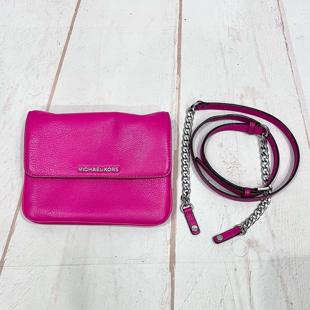 Michael Kors Bedford Jet Set Hot Pink Convertible Clutch Crossbody Purse - Picture 2 of 13